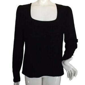EVERLANE Ribbed Top, XL, Black, Square neck, Long sleeves, Viscose